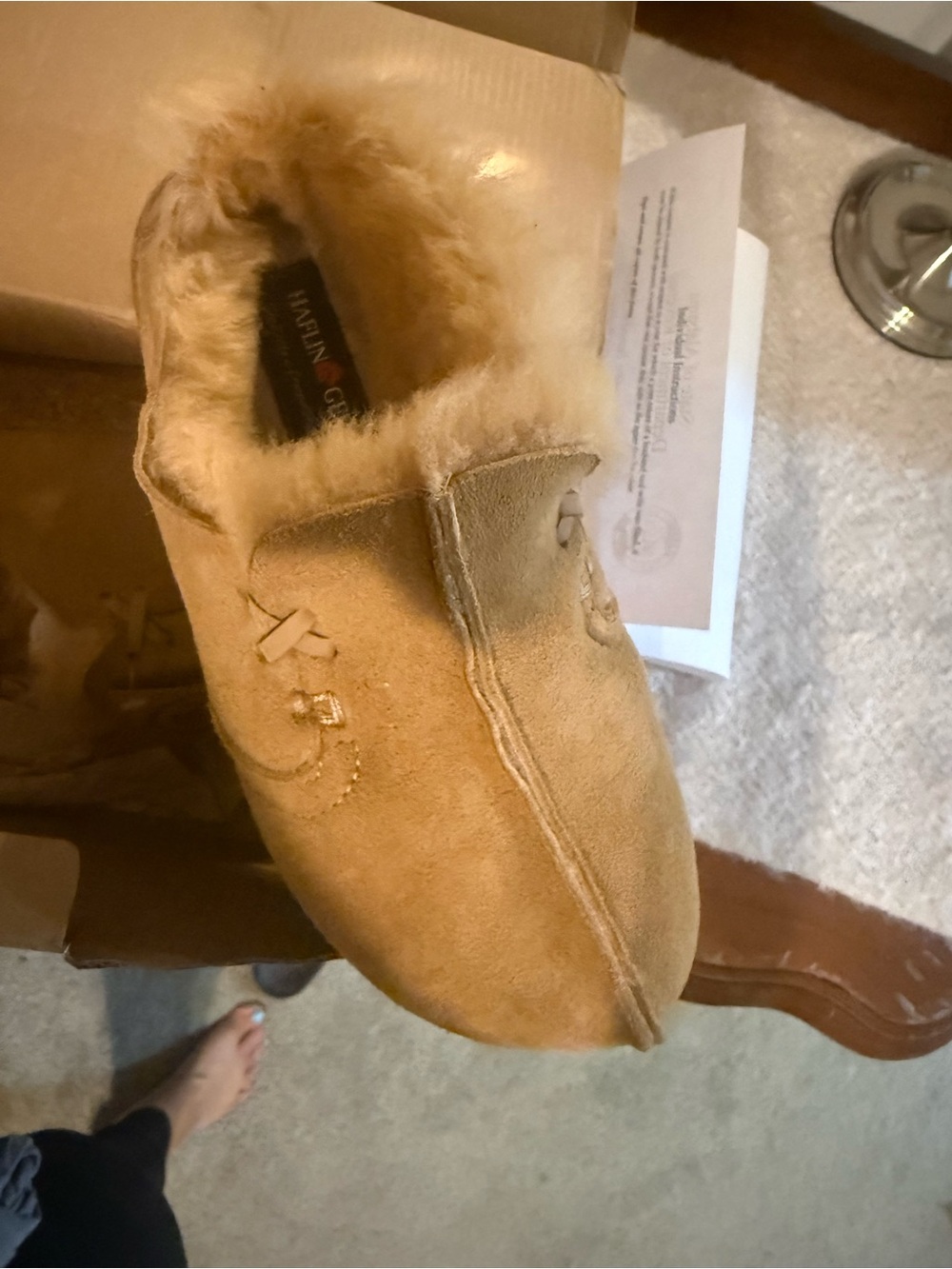 Haflinger Tan Suede Shearling-Lined Slip-On Slipper